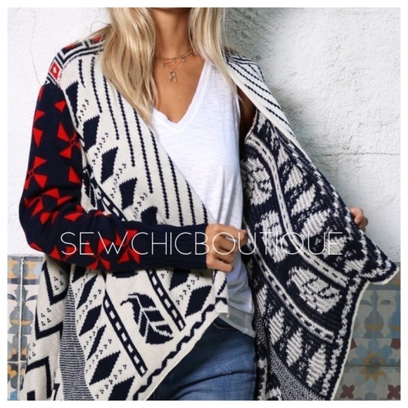 Tribal Pattern Open Front Midi Cardigan - Picture 4 of 8